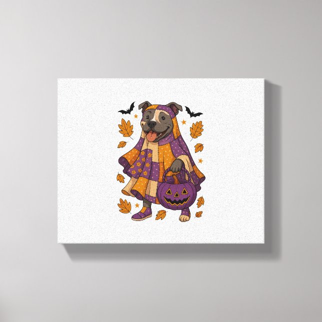 Pitpull Dog Ghost Halloween Canvas Print (Front)