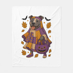 Pitpull Dog Ghost Halloween Fleece Blanket