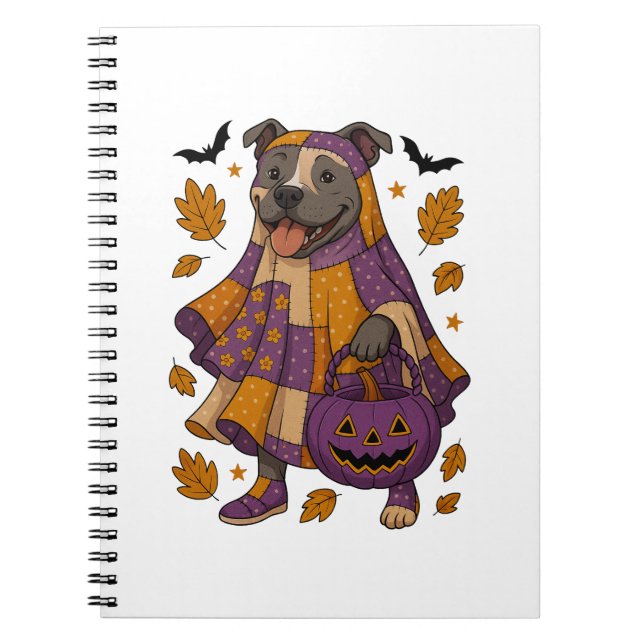 Pitpull Dog Ghost Halloween Notebook (Front)