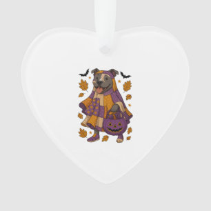 Pitpull Dog Ghost Halloween Ornament