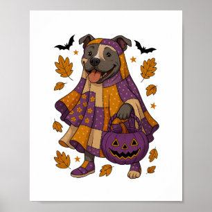 Pitpull Dog Ghost Halloween Poster