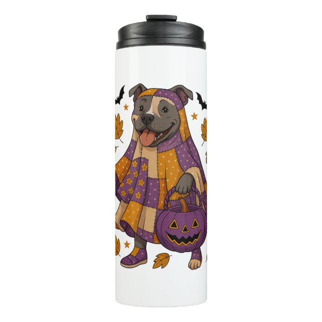 Pitpull Dog Ghost Halloween Thermal Tumbler (Front)
