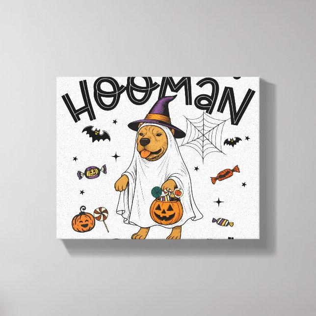 Pitpull Dog Halloween Ghost Spooky Canvas Print (Front)