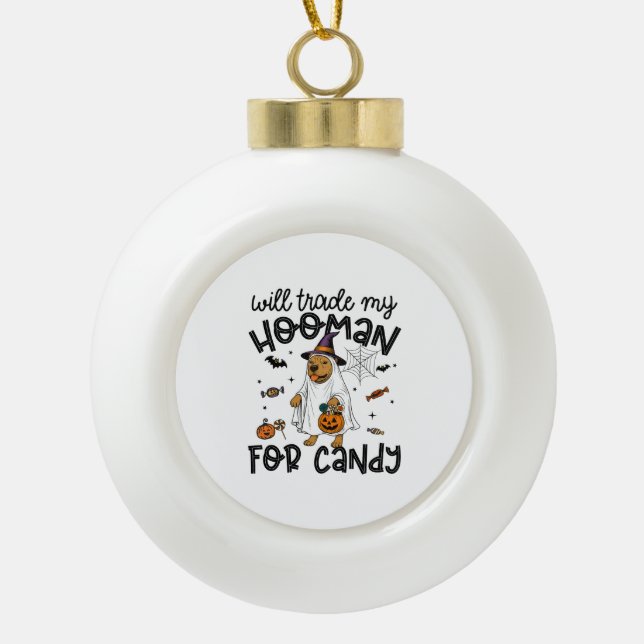 Pitpull Dog Halloween Ghost Spooky Ceramic Ball Christmas Ornament (Front)