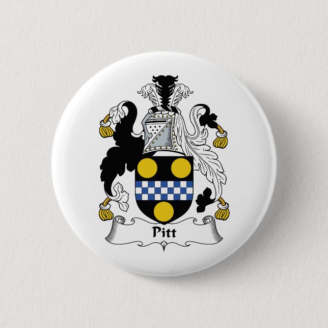 Pitt Family Crest 2 Inch Round Button (Front)