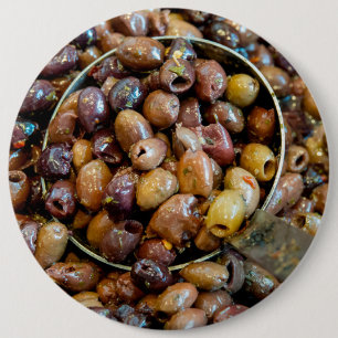 Pitted and Seasoned Black Leccino Olives 6 Inch Round Button