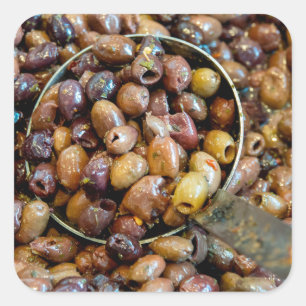 Pitted and Seasoned Black Leccino Olives Square Sticker