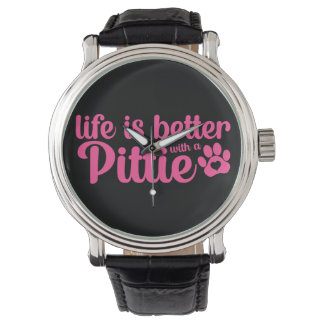 Pittie Mom Life is Better Dog Paw Pink Watch