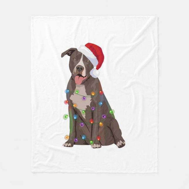 Pittie Pitbull Christmas Lights Xmas Dog Lover  Fleece Blanket (Front)