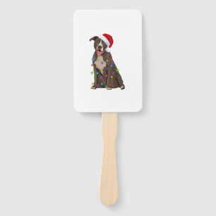 Pittie Pitbull Christmas Lights Xmas Dog Lover Hand Fan