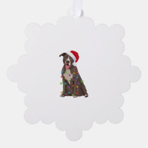 Pittie Pitbull Christmas Lights Xmas Dog Lover Ornament Card