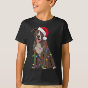 Pittie Pitbull Christmas Lights Xmas Dog Lover T-Shirt