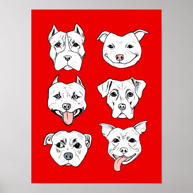 "Pittie Pittie Please!" Dog Drawing Pattern Poster (Front)