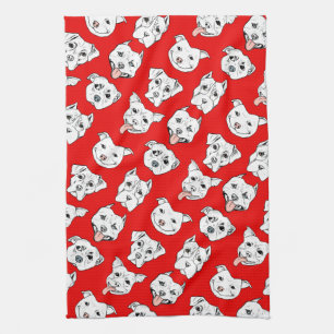 "Pittie Pittie Please!" Dog Illustration Pattern Kitchen Towel