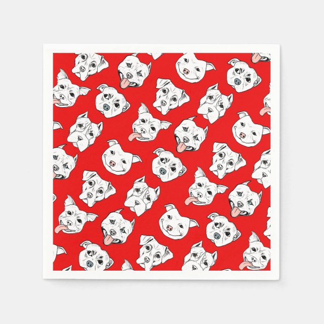 "Pittie Pittie Please!" Dog Illustration Pattern Napkin (Front)
