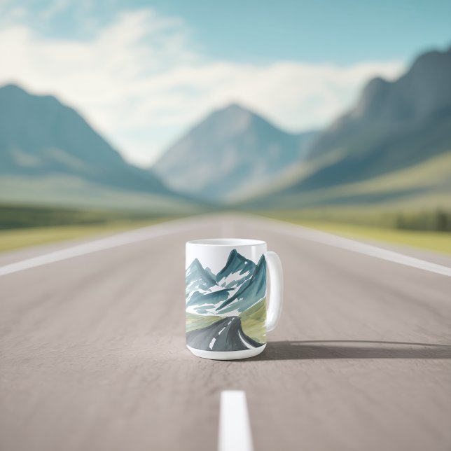 Pittoresque Mountain Road Watercolor Art Mug (Créateur téléchargé)