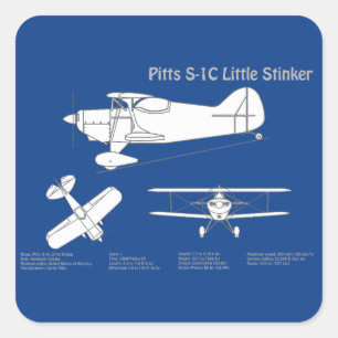 Pitts S-1C - Airplane Blueprint Plans ABD Square Sticker