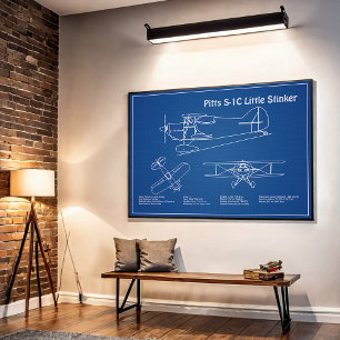 Pitts S-1C - Airplane Blueprint Plans AD Poster