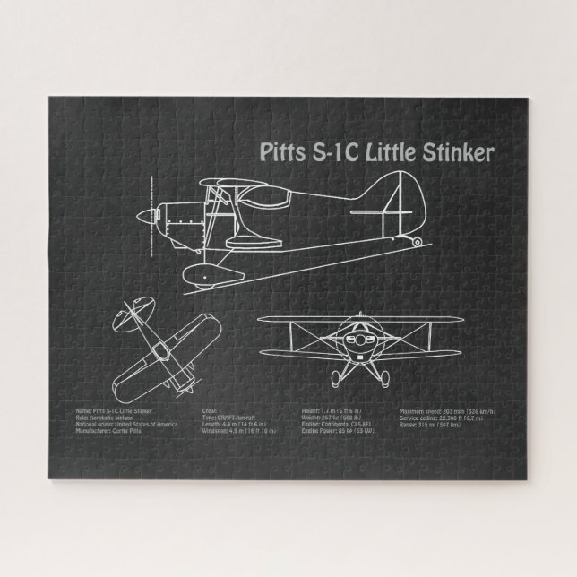 Pitts S-1C - Airplane Blueprint Plans PD Jigsaw Puzzle (Horizontal)