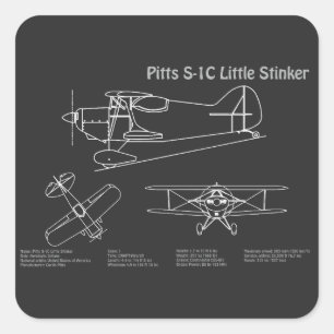 Pitts S-1C - Airplane Blueprint Plans PD Square Sticker
