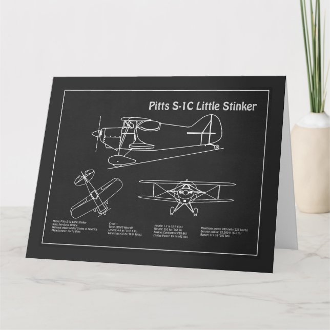Pitts S-1C - Airplane Blueprint Plans PD Thank You Card (Front)