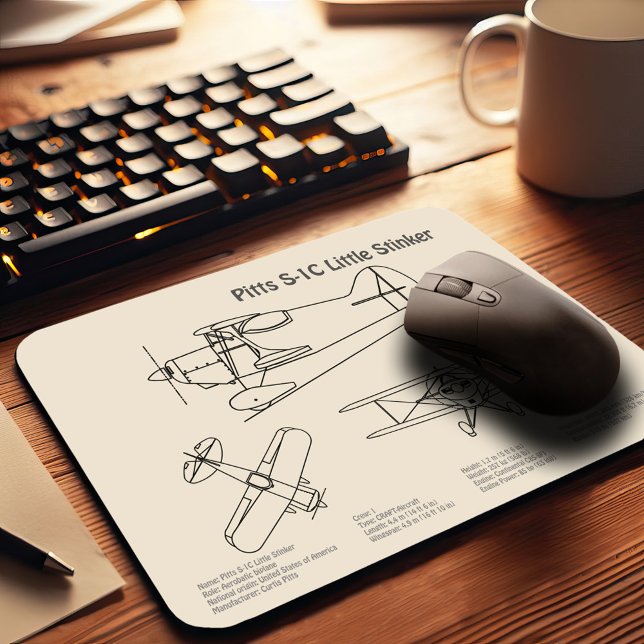 Pitts S-1C - Airplane Blueprint Plans SD Mouse Pad (Creator Uploaded)