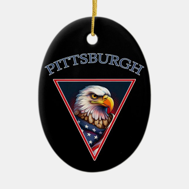 Pittsburgh American Bald Eagle Ceramic Ornament (Front)
