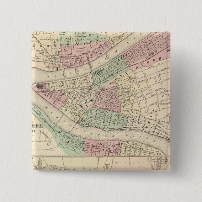 Pittsburgh and Allegheny, Pennsylvania 2 Inch Square Button (Front)