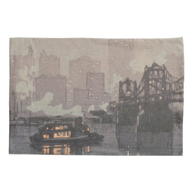 Pittsburgh At Night Hiroshi Yoshida Pillowcase (Back)