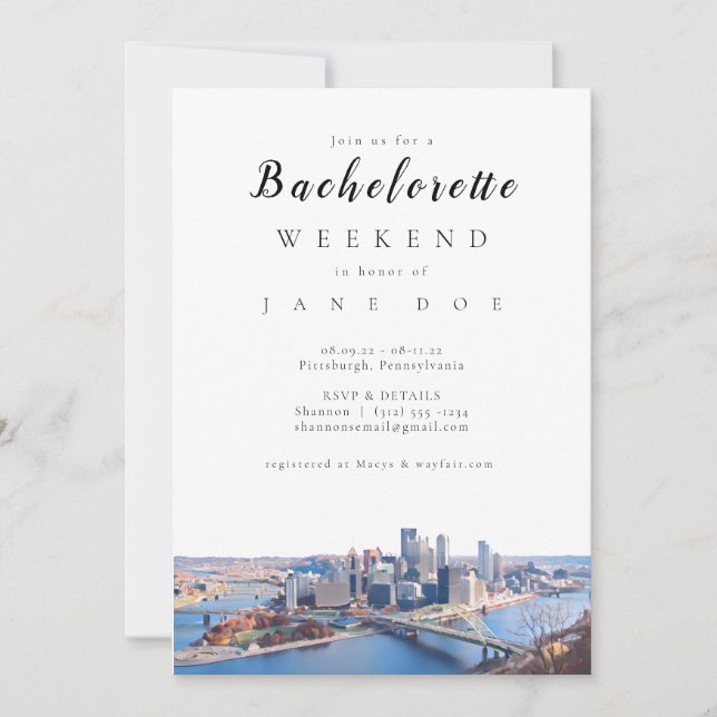 Pittsburgh Bachelorette Party Invitation (Front)