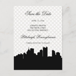 Pittsburgh Black and White Lace Save the Date Announcement Postcard