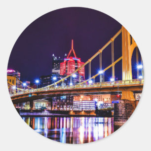 Pittsburgh bridges, scenic photograph, classic round sticker