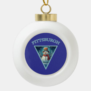 Pittsburgh Christmas Snowman Ceramic Ball Christmas Ornament