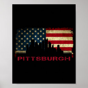 Pittsburgh city skyline art usa flag steel city poster