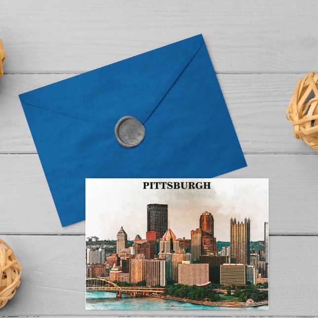 Pittsburgh Cityscape Watercolor Cityscape Postcard (pittsburgh cityscape postcard)