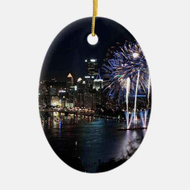 Pittsburgh Fireworks Ceramic Ornament (Front)