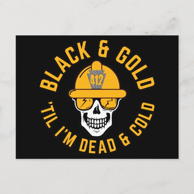 Pittsburgh Football Fan Black And Gold Skull Canva Postcard (Front)