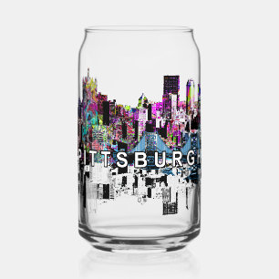 Pittsburgh in graffiti with monogram can glass