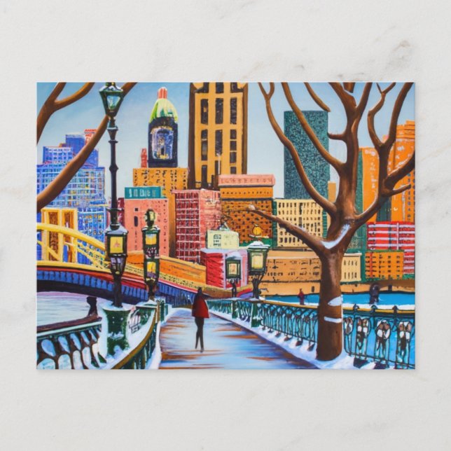 Pittsburgh in winter painting postcard (Front)