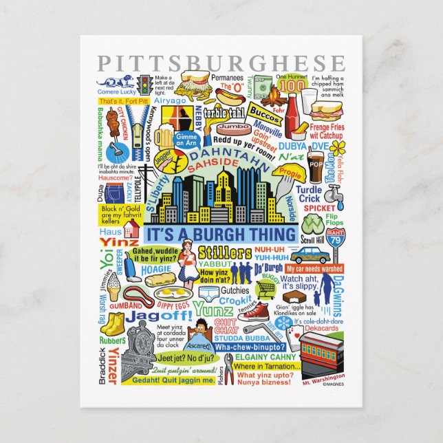 Pittsburgh Language Fun Pittsburghese Artwork Postcard (Front)