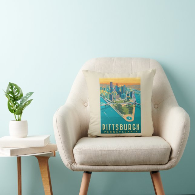 Pittsburgh, PA | Bird's Eye View Throw Pillow (Chair)