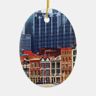 Pittsburgh PA Skyline Closeup Ceramic Ornament