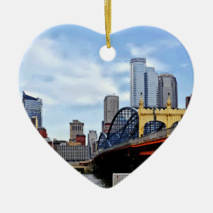Pittsburgh PA - Train By Smithfield St Bridge Ceramic Ornament