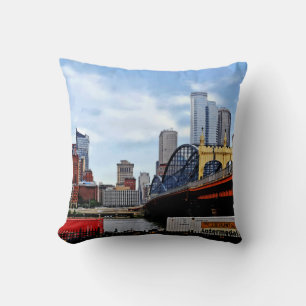 Pittsburgh PA - Train By Smithfield St Bridge Throw Pillow