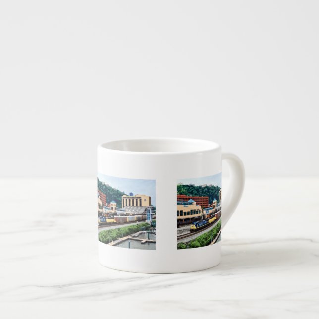 Pittsburgh PA - Train Going By Station Square Espresso Cup (Front Right)