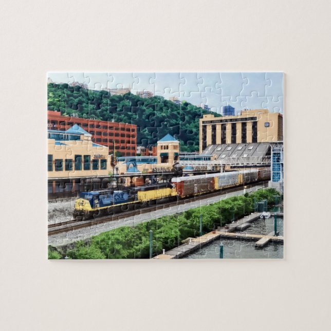 Pittsburgh PA - Train Going By Station Square Jigsaw Puzzle (Horizontal)