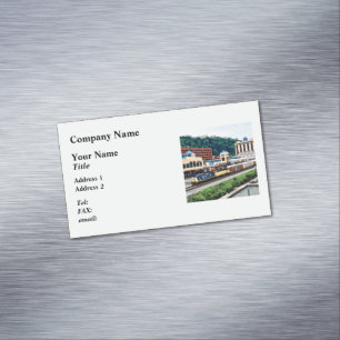 Pittsburgh PA - Train Going By Station Square Magnetic Business Card