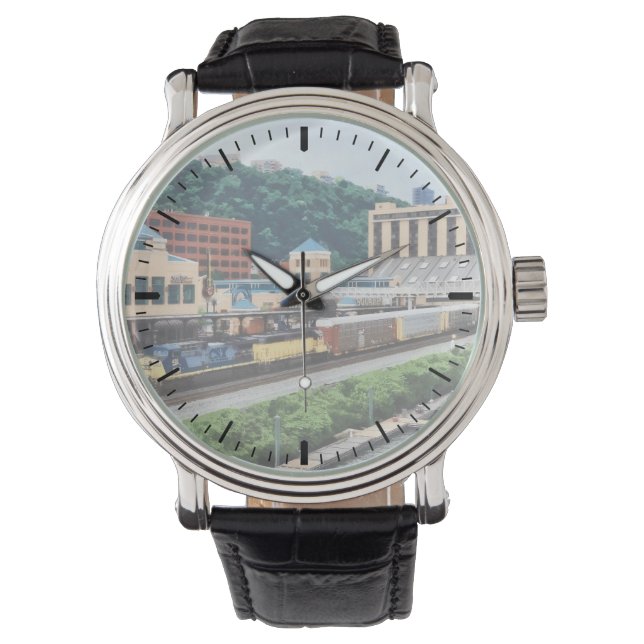 Pittsburgh PA - Train Going By Station Square Watch (Front)