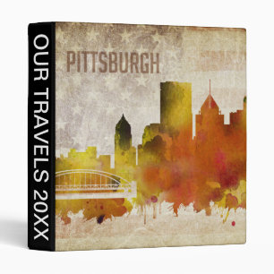 Pittsburgh, PA Watercolor City Skyline Binder