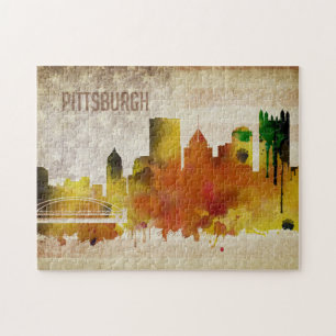 Pittsburgh, PA   Watercolor City Skyline Jigsaw Puzzle